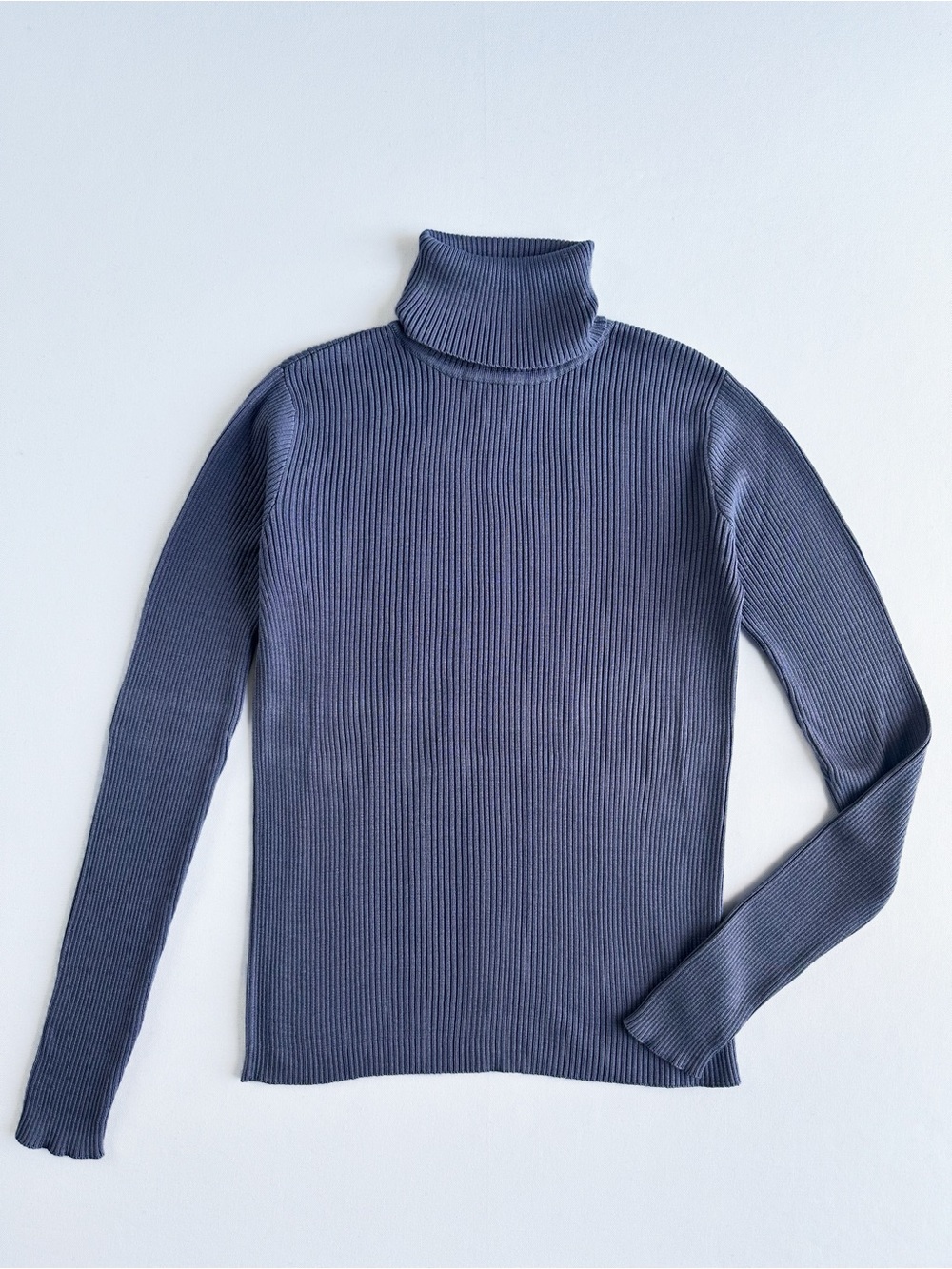 90s LOFT 100% Silk Vintage Ribbed Knit Turtleneck Sweater Slate Blue Long Sleeve